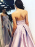 A Line Pink Sweetheart Satin Embroidery Prom Dress with Slit LBQ3077